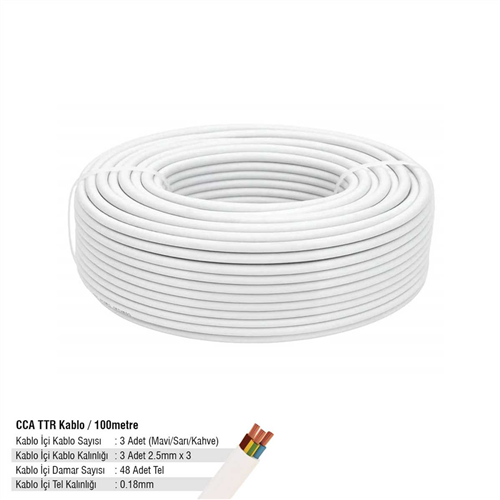 SGS CCA TTR Kablo Beyaz 3*2,5 - 48*0,18 (100 Metre) 